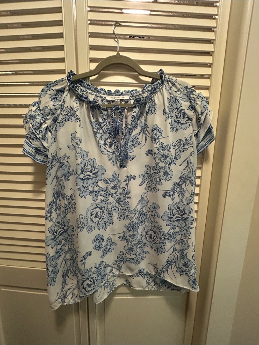 Rose & Olive White Blouse with Blue Floral Print